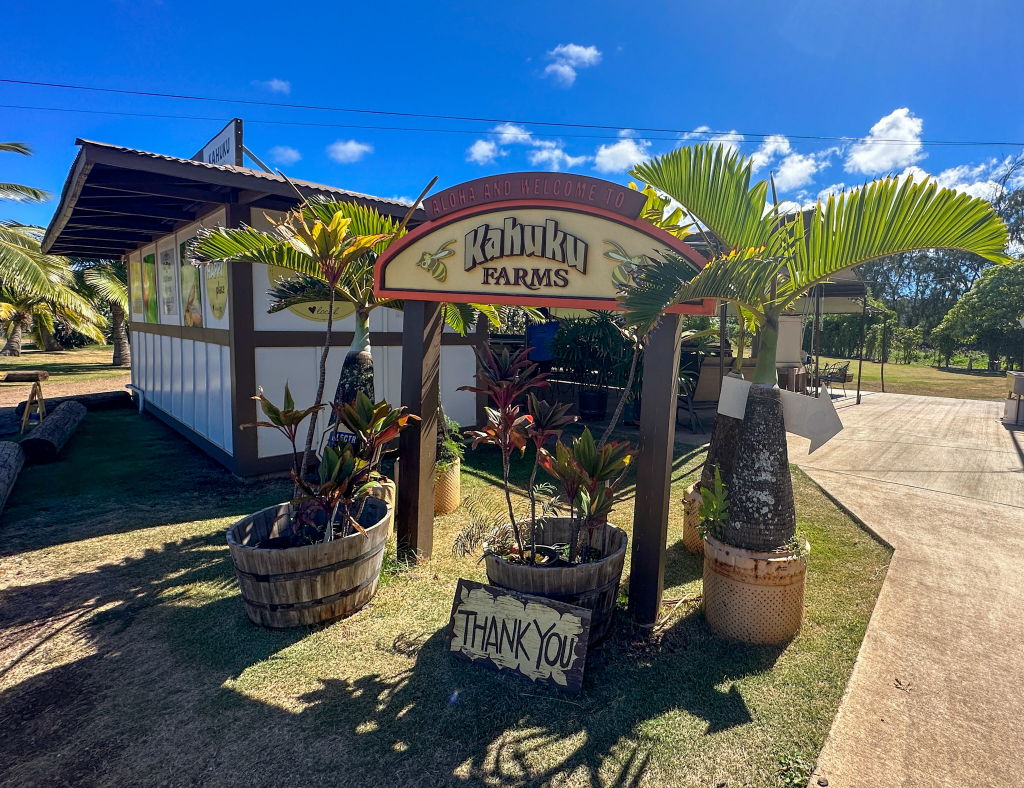 entrance sign at Kahuku Farms on Oahu’s North Shore