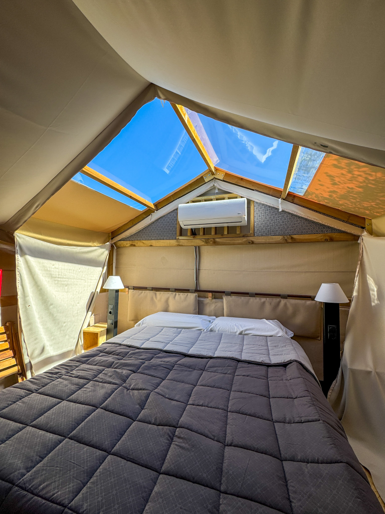 Inside our comfortable glamping room at Villaggio Campeggio Santa Fortunata in Sorrento