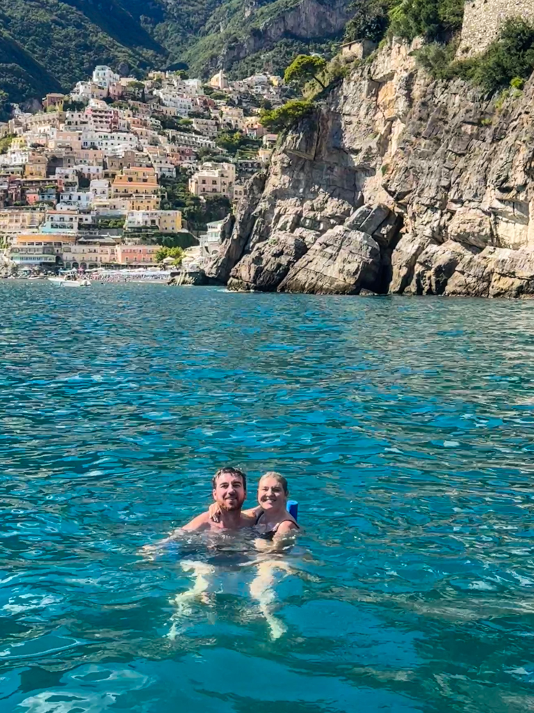 Swimming off a boat tour near Positano on the Amalfi Coast