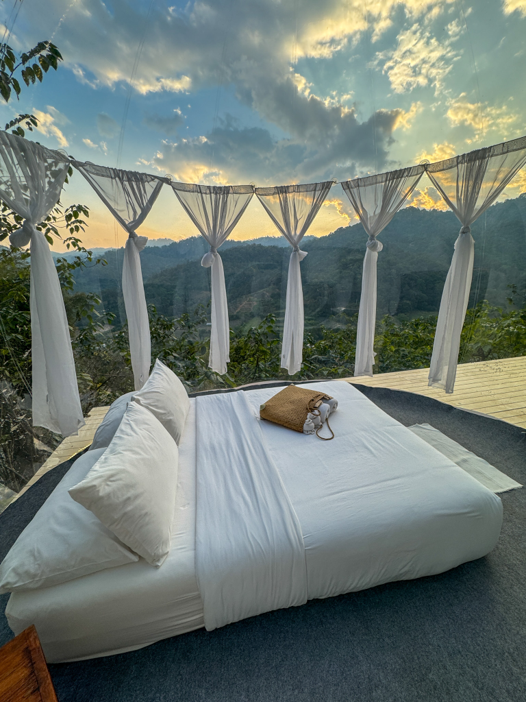 Bubble hotel room overlooking the mountains at North Star Valley in Chiang Mai, Thailand.